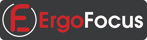 ErgoFocus logo with red and white text.